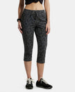 Super Combed Cotton Elastane Slim Fit Printed Capri with Side Pockets - Charcoal Printed-1