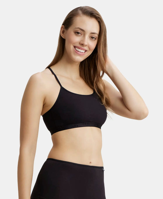 Super Combed Cotton Elastane Stretch Multiway Styled Crop Top With Adjustable Straps and StayFresh Treatment - Black-2