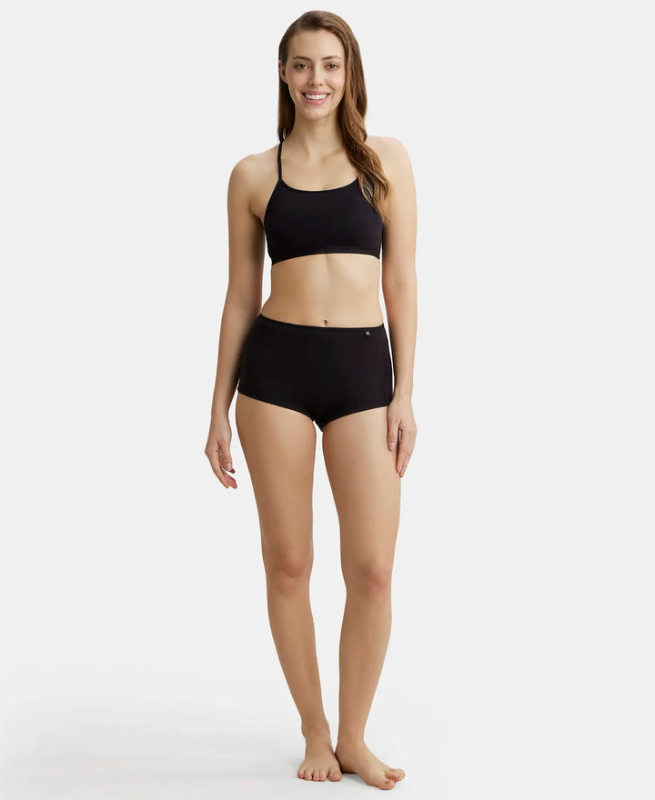 Super Combed Cotton Elastane Stretch Multiway Styled Crop Top With Adjustable Straps and StayFresh Treatment - Black-4