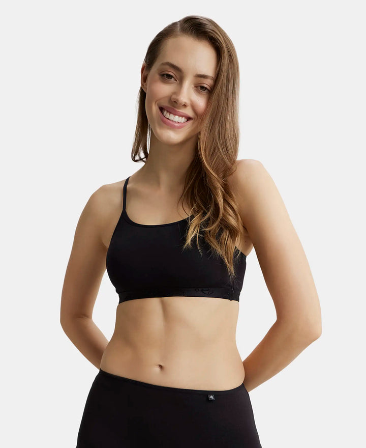 Super Combed Cotton Elastane Stretch Multiway Styled Crop Top With Adjustable Straps and StayFresh Treatment - Black-5