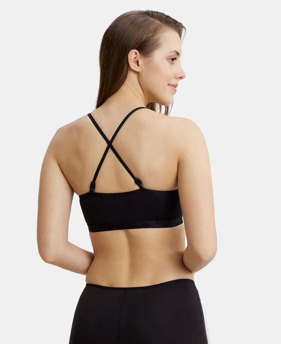 Super Combed Cotton Elastane Stretch Multiway Styled Crop Top With Adjustable Straps and StayFresh Treatment - Black-7