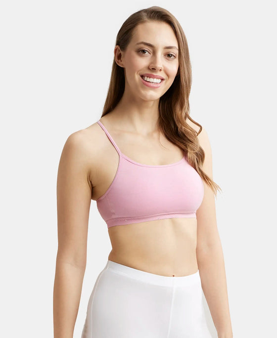 Super Combed Cotton Elastane Stretch Multiway Styled Crop Top With Adjustable Straps and StayFresh Treatment - Candy Pink-2