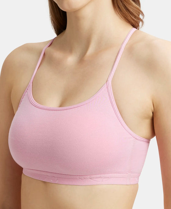 Super Combed Cotton Elastane Stretch Multiway Styled Crop Top With Adjustable Straps and StayFresh Treatment - Candy Pink-6