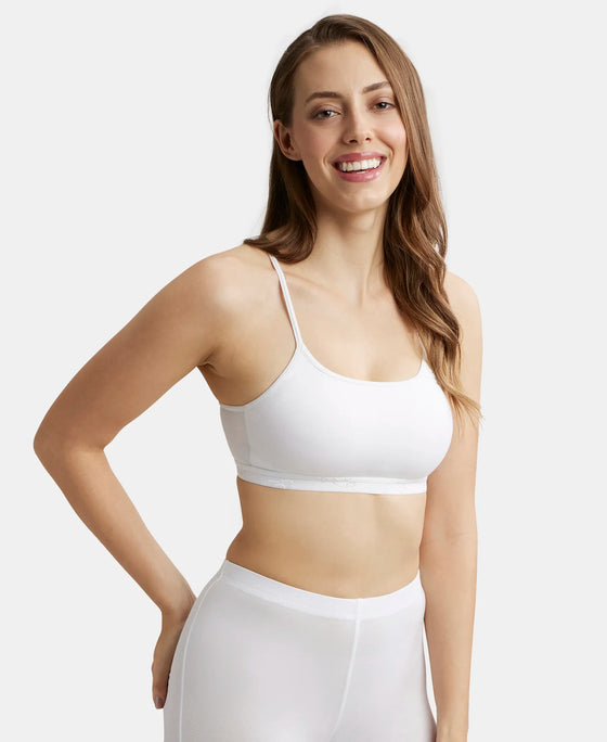 Super Combed Cotton Elastane Stretch Multiway Styled Crop Top With Adjustable Straps and StayFresh Treatment - White-2