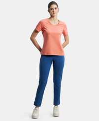 Super Combed Cotton Elastane Regular Fit Solid V Neck Half Sleeve T-Shirt - Blush Pink-4