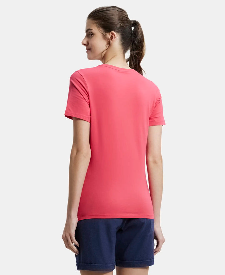 Super Combed Cotton Elastane Regular Fit Solid V Neck Half Sleeve T-Shirt - Ruby-3