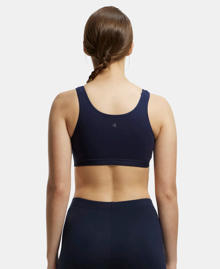 Wirefree Non Padded Super Combed Cotton Elastane Full Coverage Slip-On Active Bra with Wider Straps and Moisture Move Treatment - Navy Blazer-3