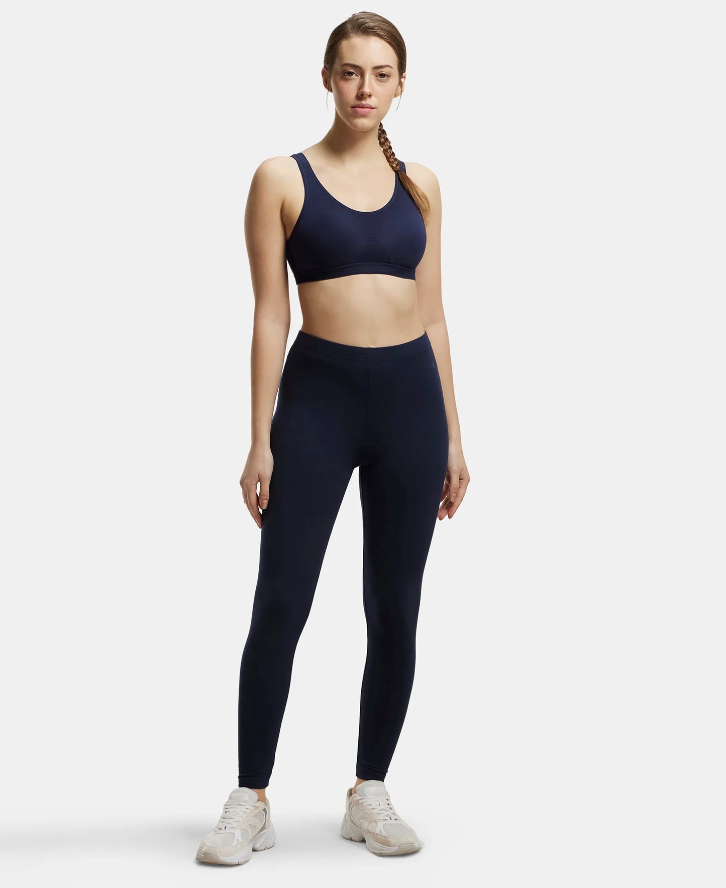 Wirefree Non Padded Super Combed Cotton Elastane Full Coverage Slip-On Active Bra with Wider Straps and Moisture Move Treatment - Navy Blazer-4