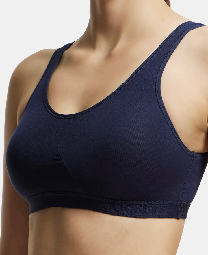 Wirefree Non Padded Super Combed Cotton Elastane Full Coverage Slip-On Active Bra with Wider Straps and Moisture Move Treatment - Navy Blazer-7