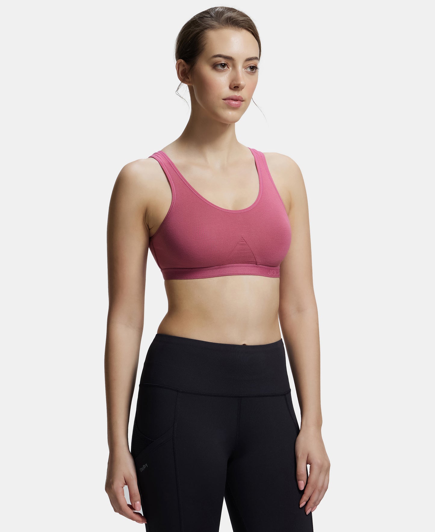 Wirefree Non Padded Super Combed Cotton Elastane Full Coverage Slip-On Active Bra with Wider Straps and Moisture Move Treatment - Rose Wine-2