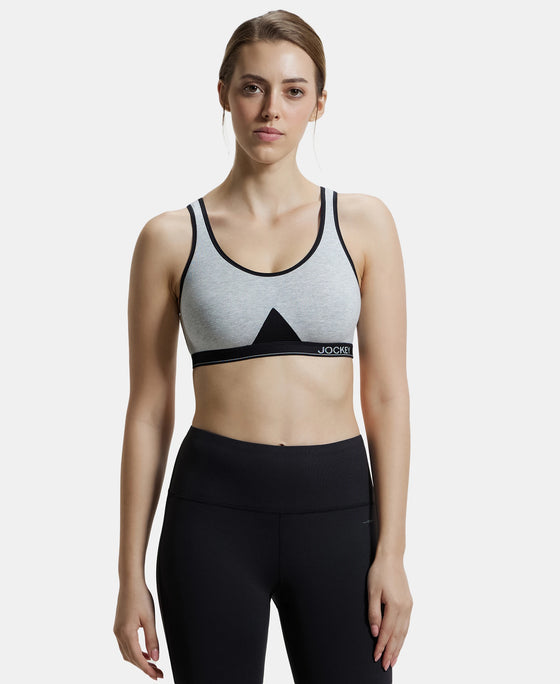 Wirefree Non Padded Super Combed Cotton Elastane Full Coverage Slip-On Active Bra with Wider Straps and Moisture Move Treatment - Steel Grey Melange-1