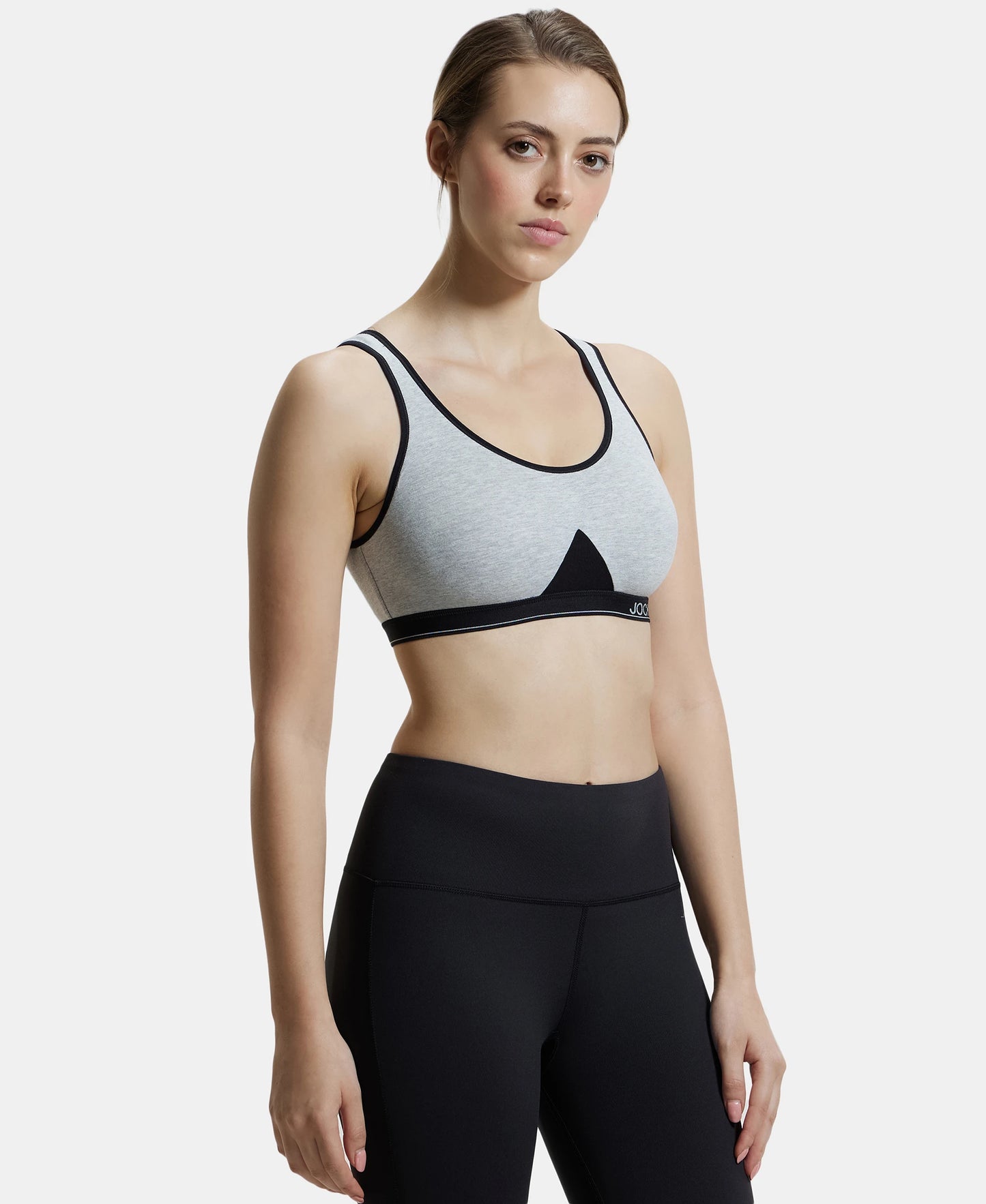 Wirefree Non Padded Super Combed Cotton Elastane Full Coverage Slip-On Active Bra with Wider Straps and Moisture Move Treatment - Steel Grey Melange-2