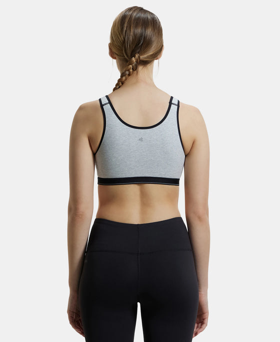 Wirefree Non Padded Super Combed Cotton Elastane Full Coverage Slip-On Active Bra with Wider Straps and Moisture Move Treatment - Steel Grey Melange-3