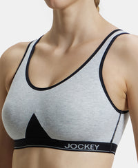 Wirefree Non Padded Super Combed Cotton Elastane Full Coverage Slip-On Active Bra with Wider Straps and Moisture Move Treatment - Steel Grey Melange-7