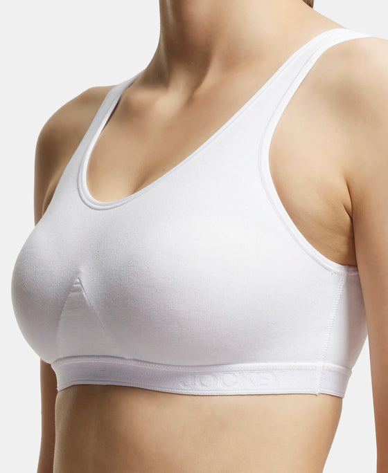 Wirefree Non Padded Super Combed Cotton Elastane Full Coverage Slip-On Active Bra with Wider Straps and Moisture Move Treatment - White-7