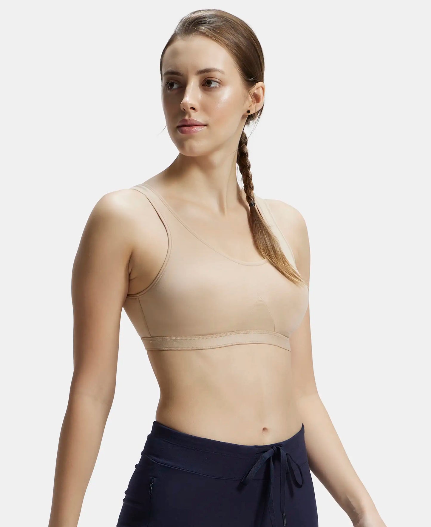 Wirefree Non Padded Super Combed Cotton Elastane Full Coverage Slip-On Active Bra with Wider Straps and Moisture Move Treatment - Light Skin-2