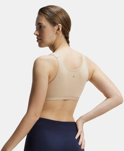 Wirefree Non Padded Super Combed Cotton Elastane Full Coverage Slip-On Active Bra with Wider Straps and Moisture Move Treatment - Skin-3