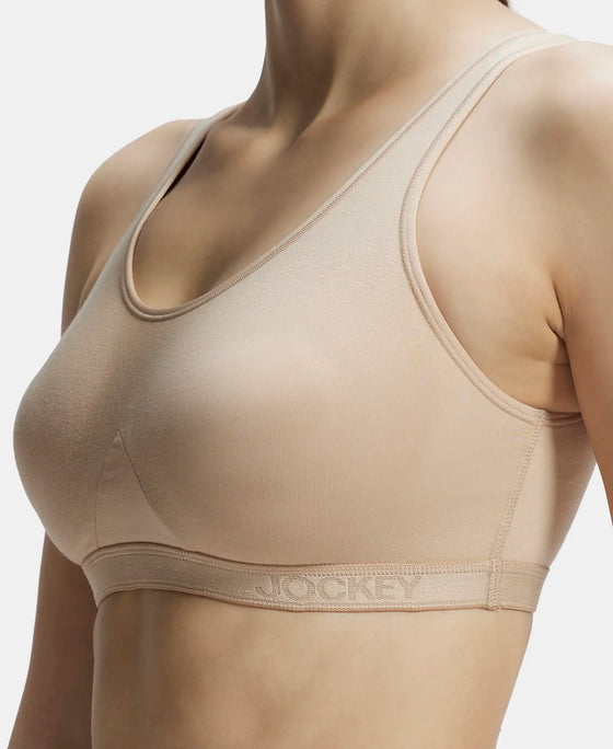 Wirefree Non Padded Super Combed Cotton Elastane Full Coverage Slip-On Active Bra with Wider Straps and Moisture Move Treatment - Light Skin-7