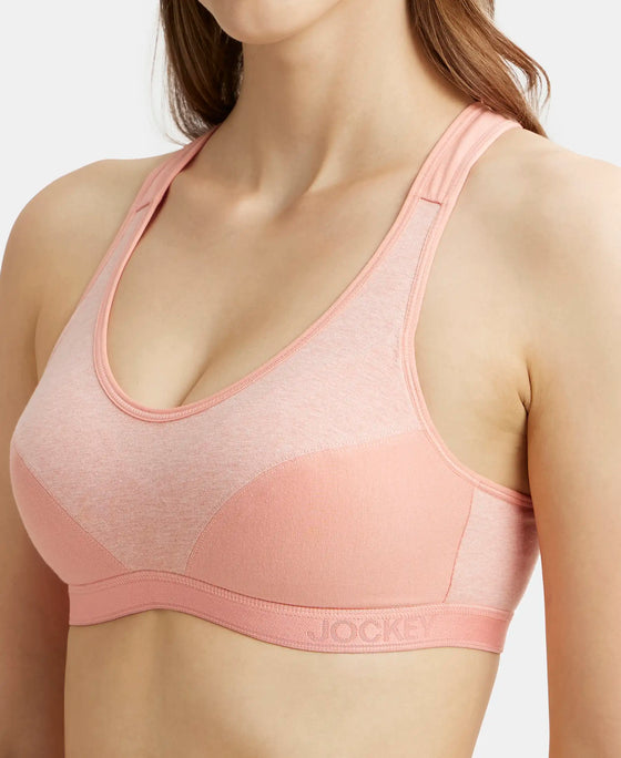 Wirefree Padded Super Combed Cotton Elastane Full Coverage Racer Back Active Bra with StayFresh and Moisture Move Treatment - Desert Flower-7