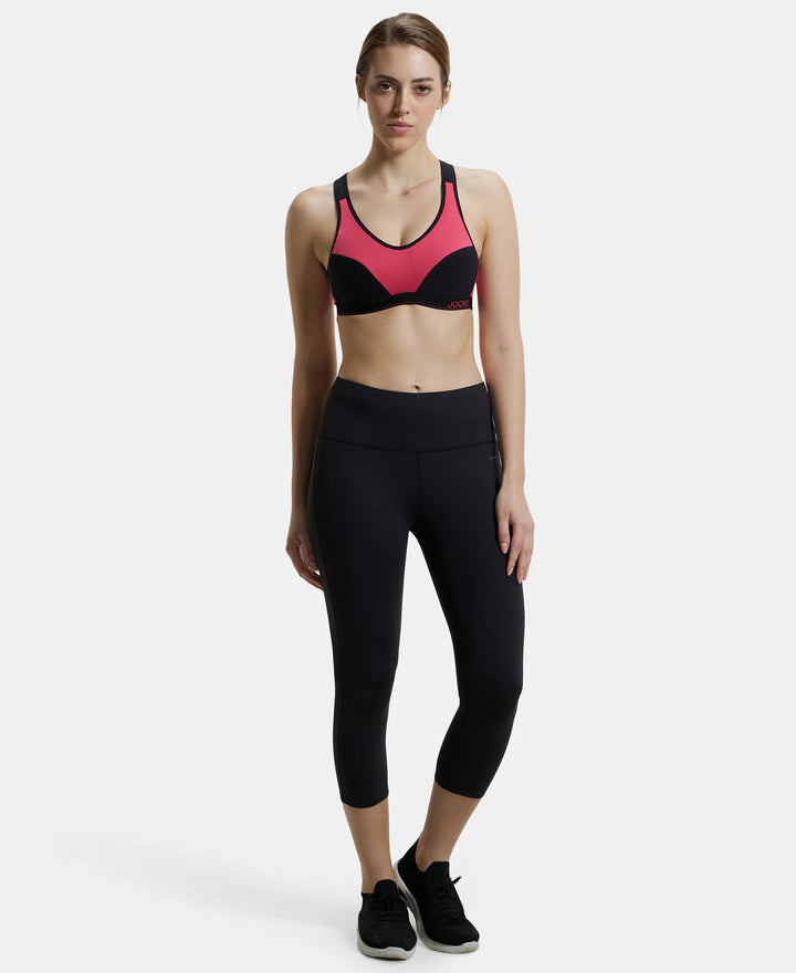 Wirefree Padded Super Combed Cotton Elastane Full Coverage Racer Back Active Bra with StayFresh and Moisture Move Treatment - Ruby & Black-4