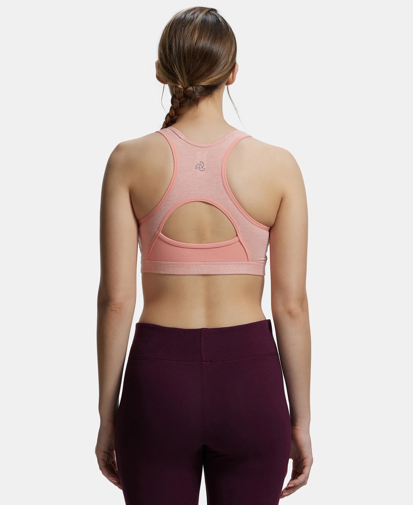 Wirefree Padded Super Combed Cotton Elastane Full Coverage Racer Back Styling Active Bra with StayFresh and Moisture Move Treatment - Desert Flower Melange & Coral-3