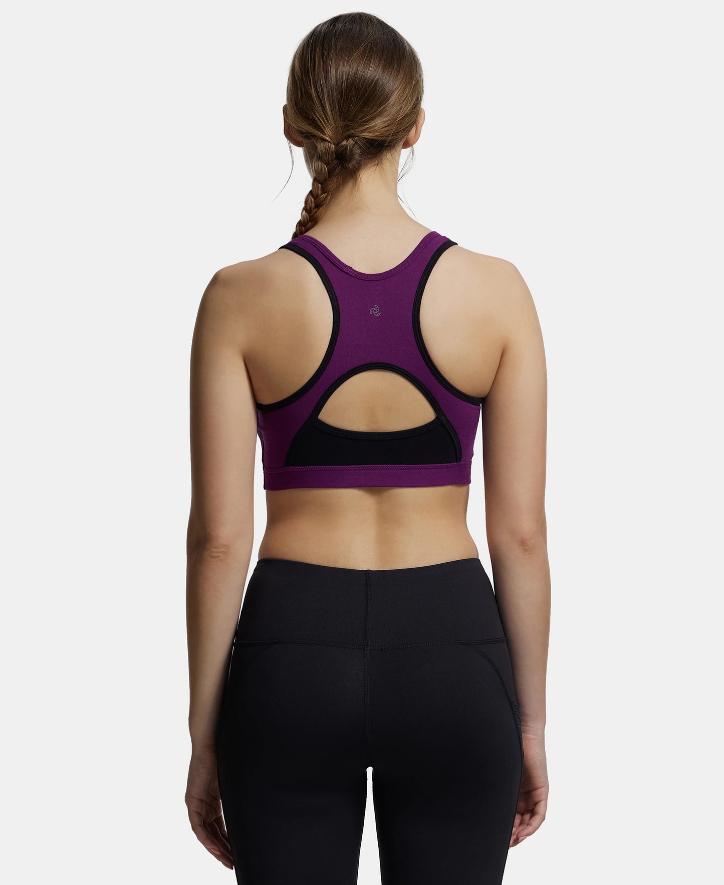 Wirefree Padded Super Combed Cotton Elastane Full Coverage Racer Back Styling Active Bra with StayFresh and Moisture Move Treatment - Gloxinia & Black-3
