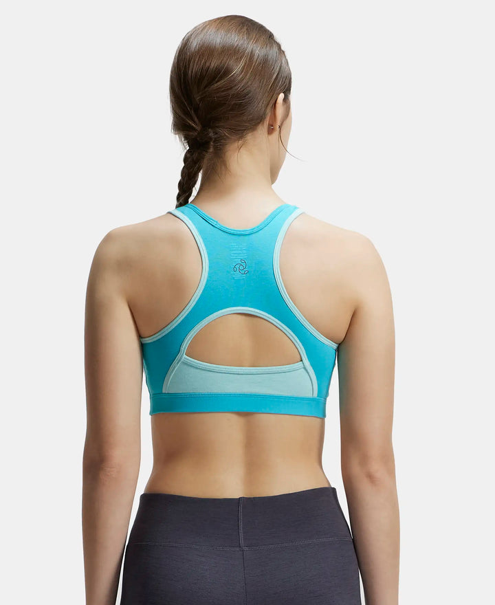 Wirefree Padded Super Combed Cotton Elastane Full Coverage Racer Back Styling Active Bra with StayFresh and Moisture Move Treatment - Teal & Mint Melange-3