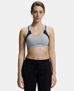 Wirefree Padded Super Combed Cotton Elastane Full Coverage Racer Back Styling Active Bra with StayFresh and Moisture Move Treatment - Light Grey Melange & Black-1