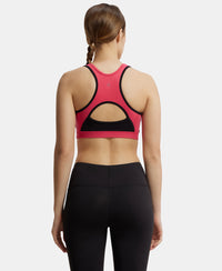 Wirefree Padded Super Combed Cotton Elastane Full Coverage Racer Back Styling Active Bra with StayFresh and Moisture Move Treatment - Ruby & Black-3