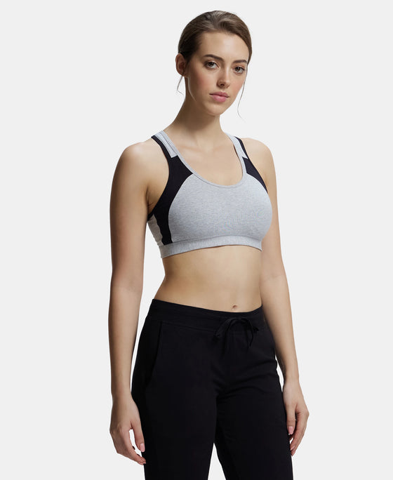 Wirefree Padded Super Combed Cotton Elastane Full Coverage Racer Back Styling Active Bra with StayFresh and Moisture Move Treatment - Steel Grey & Black-2