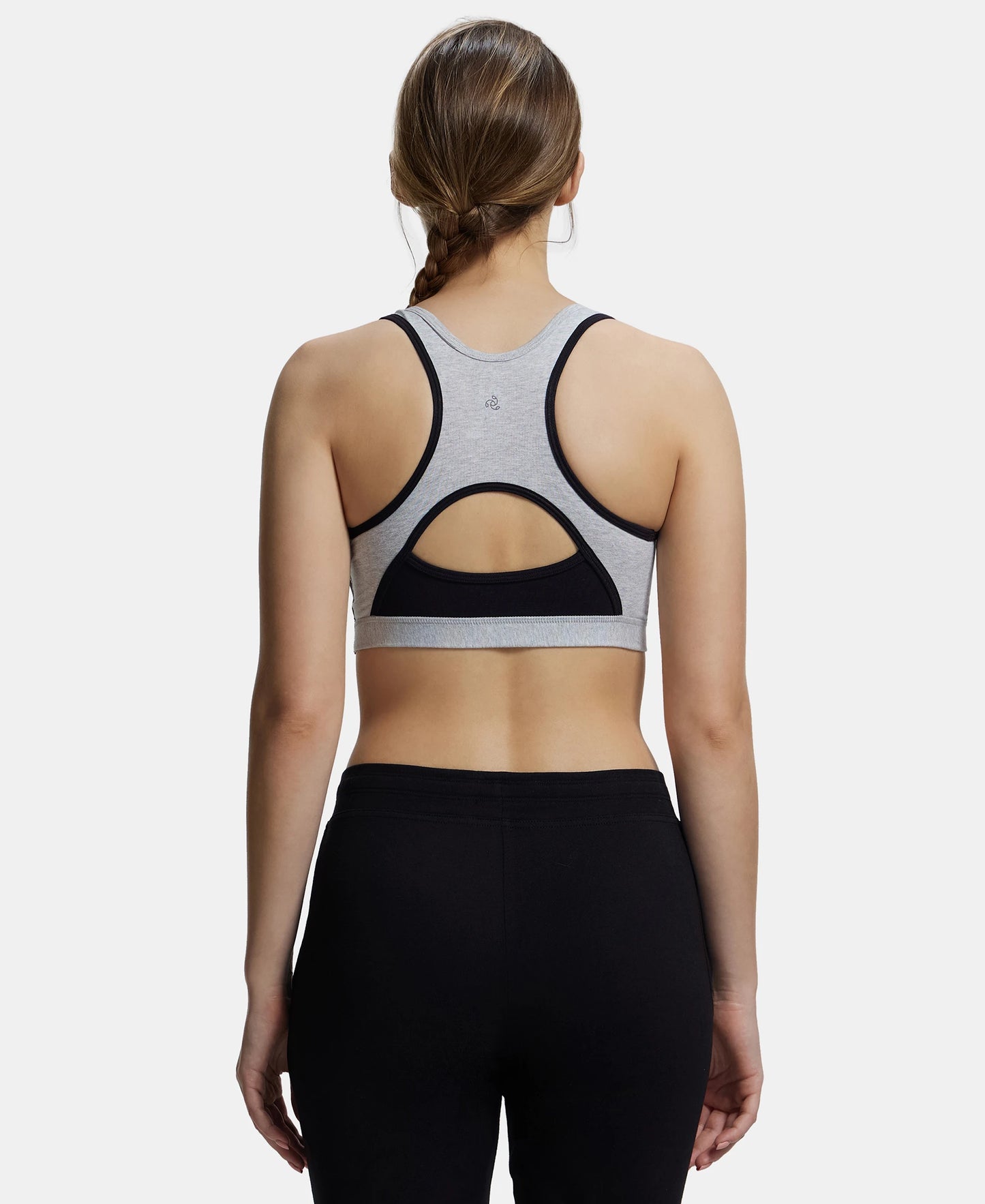 Wirefree Padded Super Combed Cotton Elastane Full Coverage Racer Back Styling Active Bra with StayFresh and Moisture Move Treatment - Steel Grey & Black-3