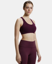 Wirefree Padded Super Combed Cotton Elastane Full Coverage Racer Back Styling Active Bra with StayFresh and Moisture Move Treatment - Wine Tasting-2