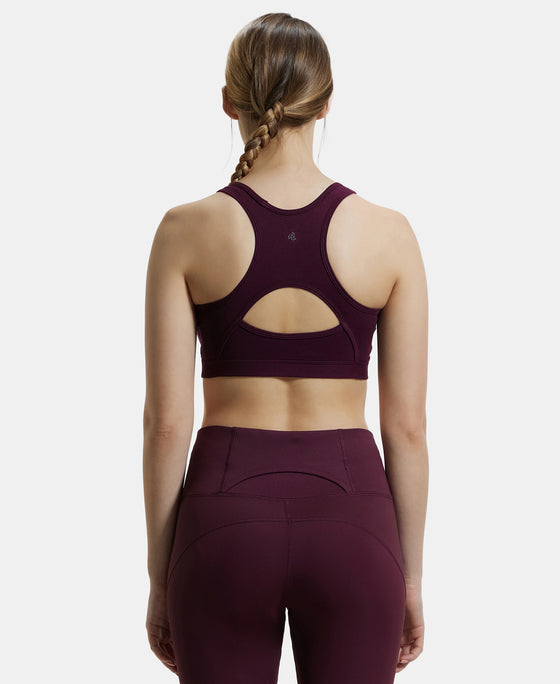 Wirefree Padded Super Combed Cotton Elastane Full Coverage Racer Back Styling Active Bra with StayFresh and Moisture Move Treatment - Wine Tasting-3