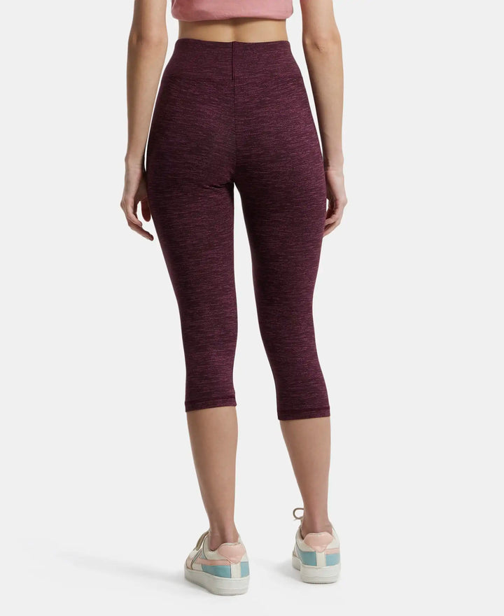 Super Combed Cotton Elastane Slim Fit Capri with Ultrasoft Waistband - Winetasting Marl-3