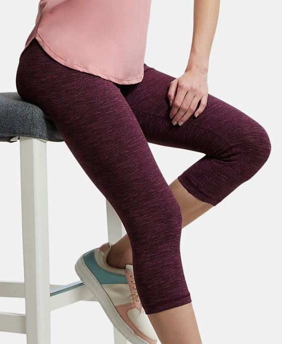Super Combed Cotton Elastane Slim Fit Capri with Ultrasoft Waistband - Winetasting Marl-5