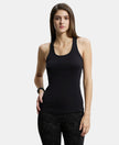 Super Combed Cotton Rib Fabric Slim Fit Solid Racerback Styled Tank Top - Black-1