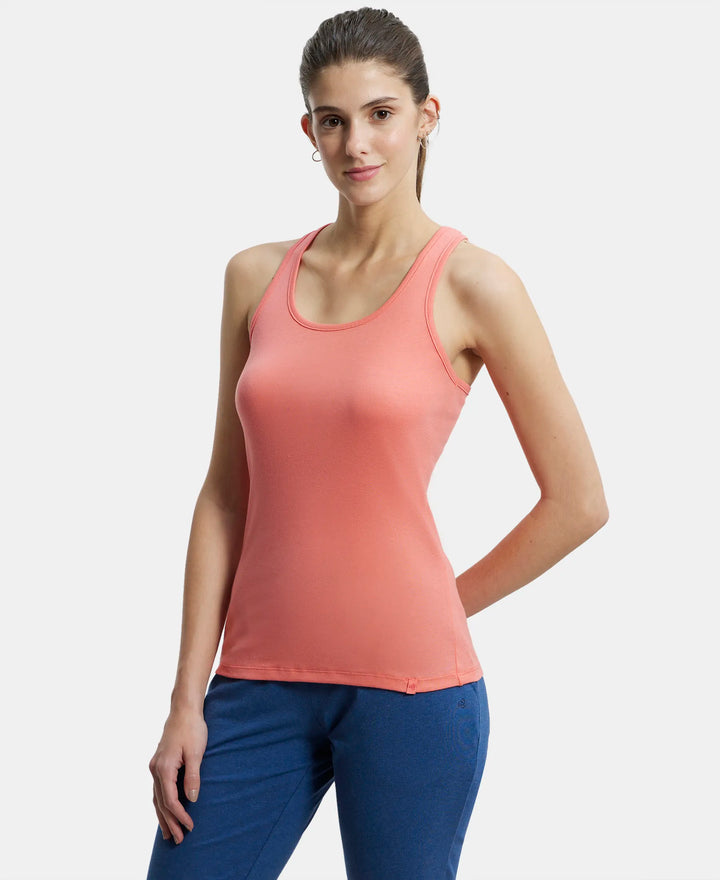 Super Combed Cotton Rib Fabric Slim Fit Solid Racerback Styled Tank Top - Blush Pink-2