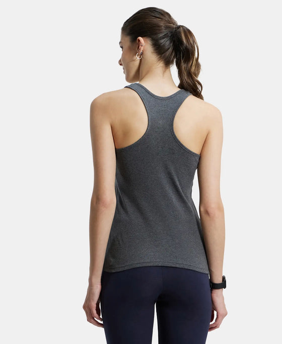 Super Combed Cotton Rib Fabric Slim Fit Solid Racerback Styled Tank Top - Charcoal Melange-3
