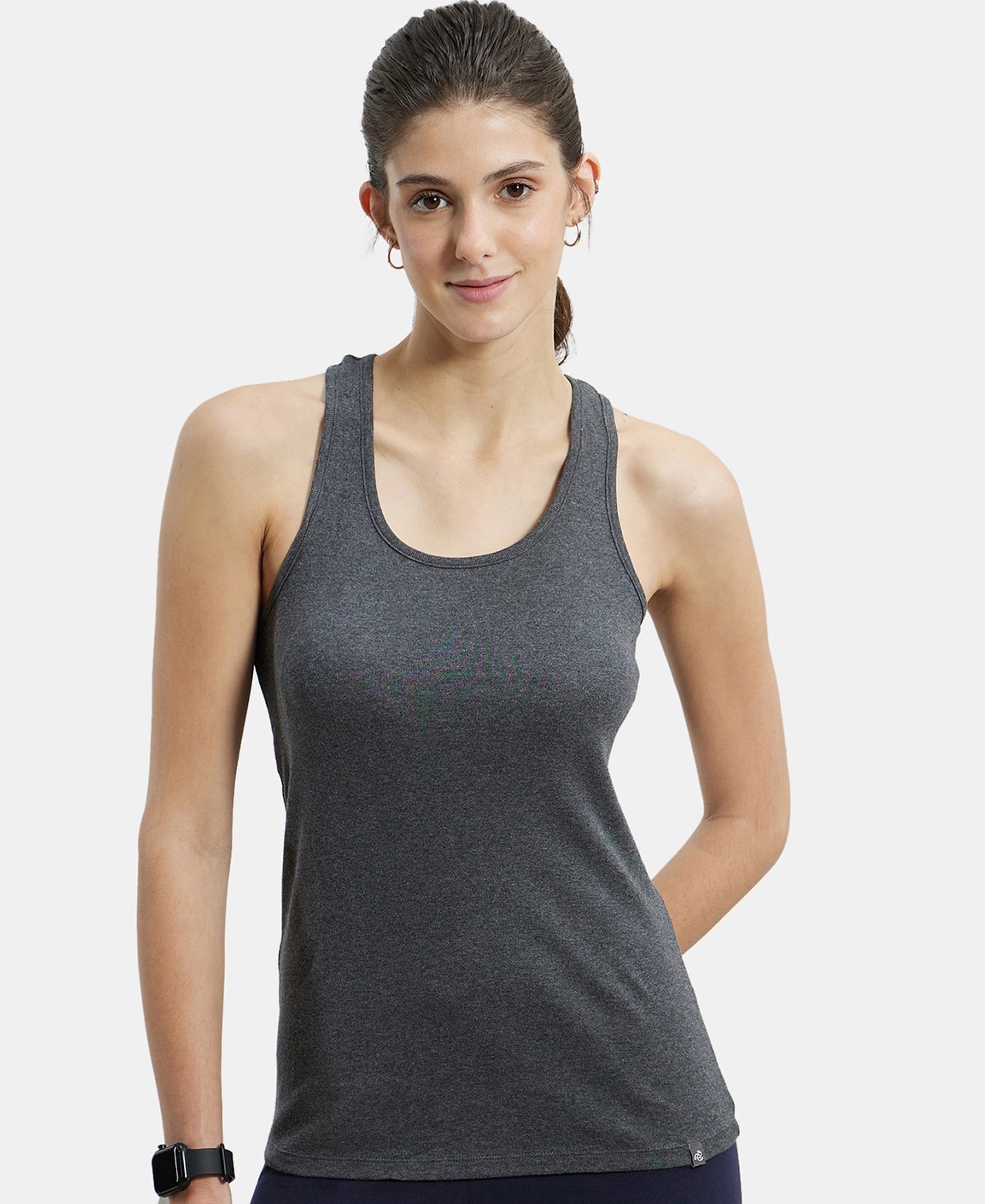Super Combed Cotton Rib Fabric Slim Fit Solid Racerback Styled Tank Top - Charcoal Melange-5