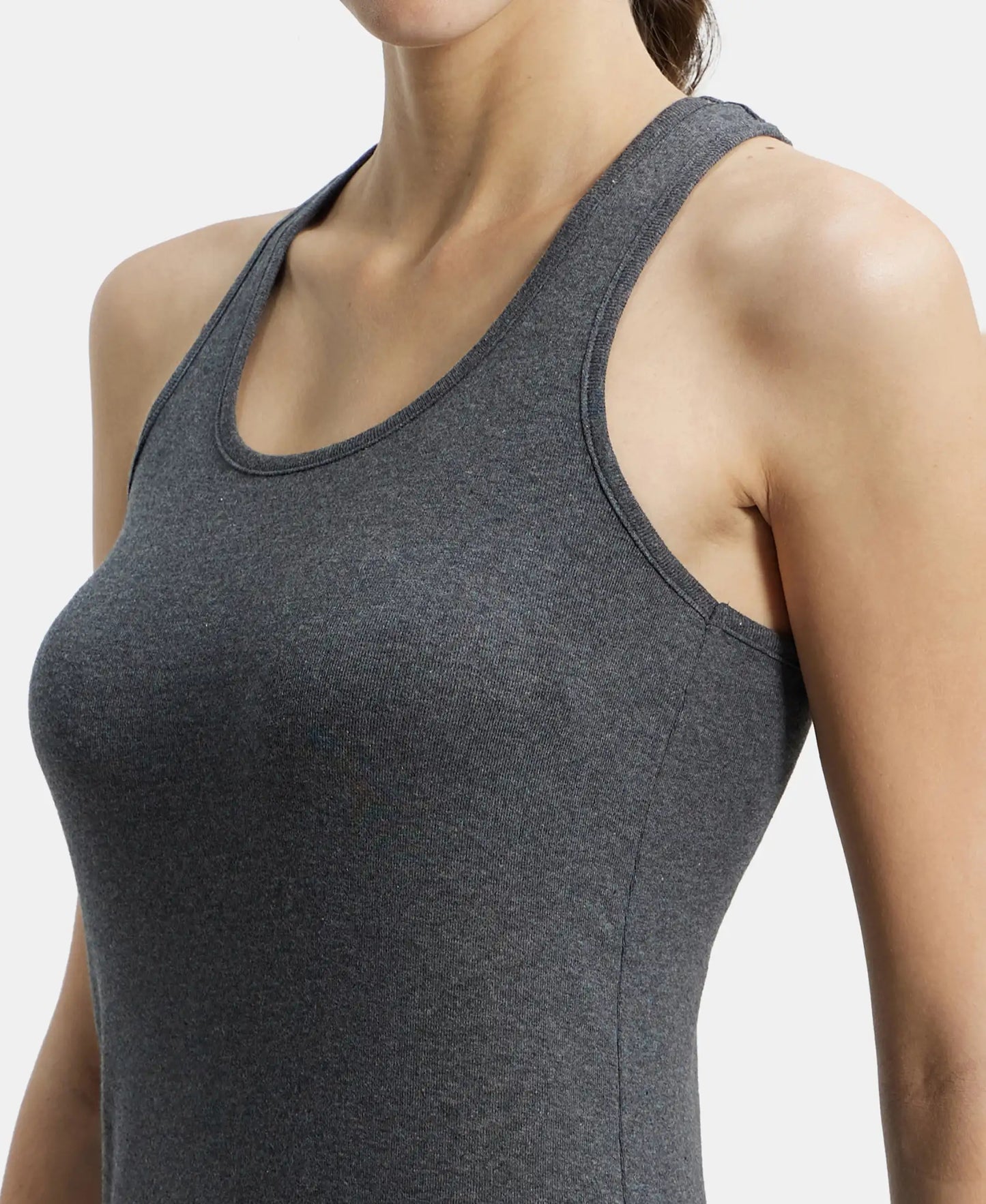 Super Combed Cotton Rib Fabric Slim Fit Solid Racerback Styled Tank Top - Charcoal Melange-6