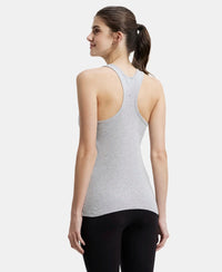 Super Combed Cotton Rib Fabric Slim Fit Solid Racerback Styled Tank Top - Light Grey Melange-3