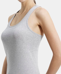Super Combed Cotton Rib Fabric Slim Fit Solid Racerback Styled Tank Top - Light Grey Melange-6
