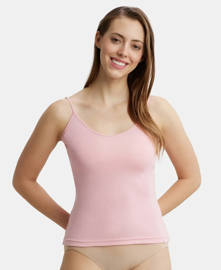 Super Combed Cotton Rib Camisole with Adjustable Straps and StayFresh Treatment - Blush Pink-1