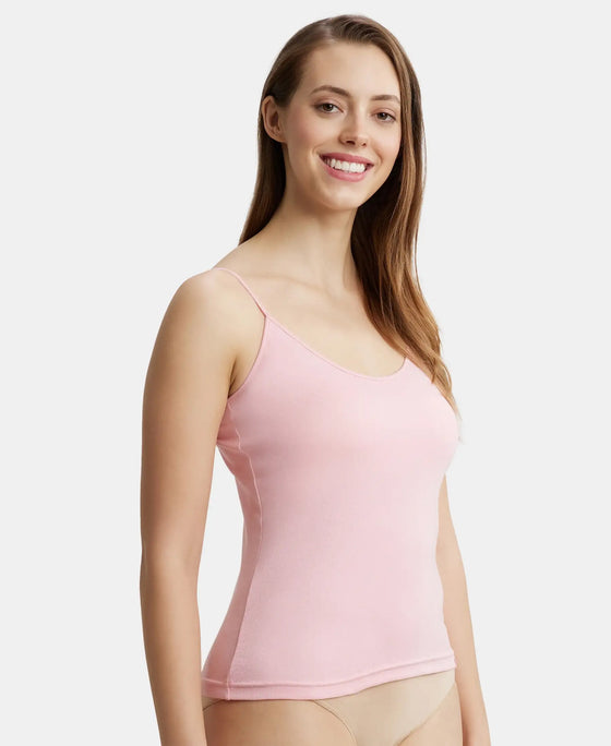 Super Combed Cotton Rib Camisole with Adjustable Straps and StayFresh Treatment - Blush Pink-2