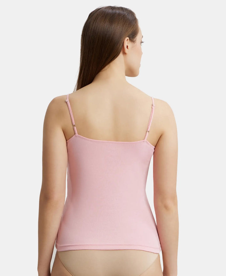 Super Combed Cotton Rib Camisole with Adjustable Straps and StayFresh Treatment - Blush Pink-3