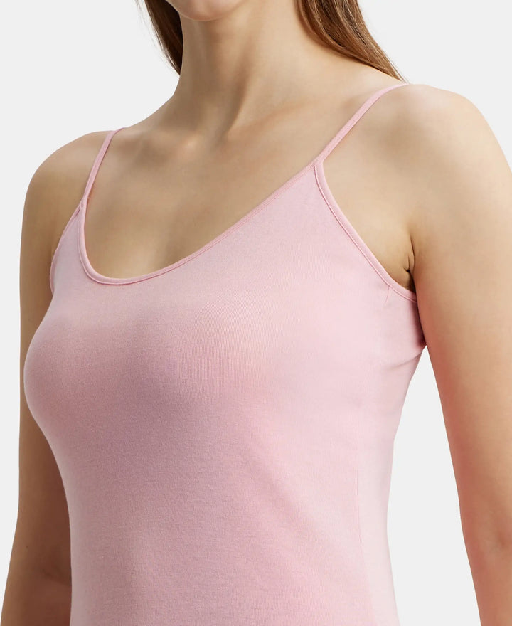 Super Combed Cotton Rib Camisole with Adjustable Straps and StayFresh Treatment - Blush Pink-6