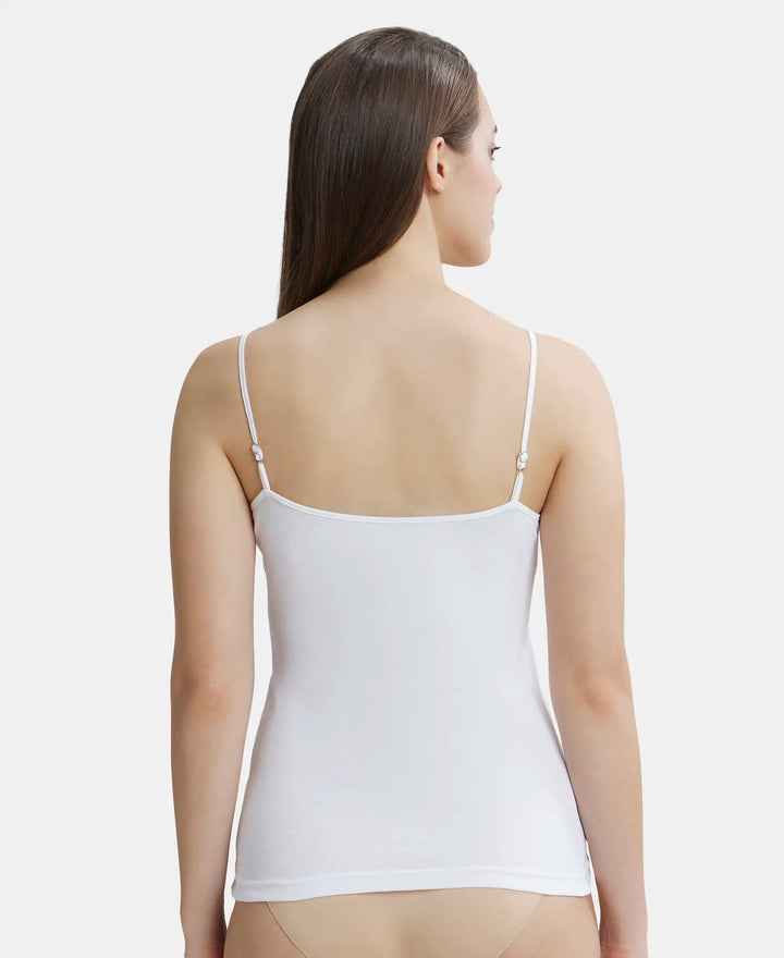 Super Combed Cotton Rib Camisole with Adjustable Straps and StayFresh Treatment - White-3