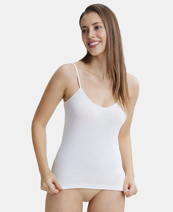 Super Combed Cotton Rib Camisole with Adjustable Straps and StayFresh Treatment - White-5