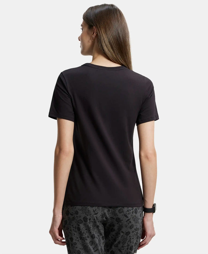 Super Combed Cotton Elastane Regular Fit Solid Round Neck Half Sleeve T-Shirt - Black-3