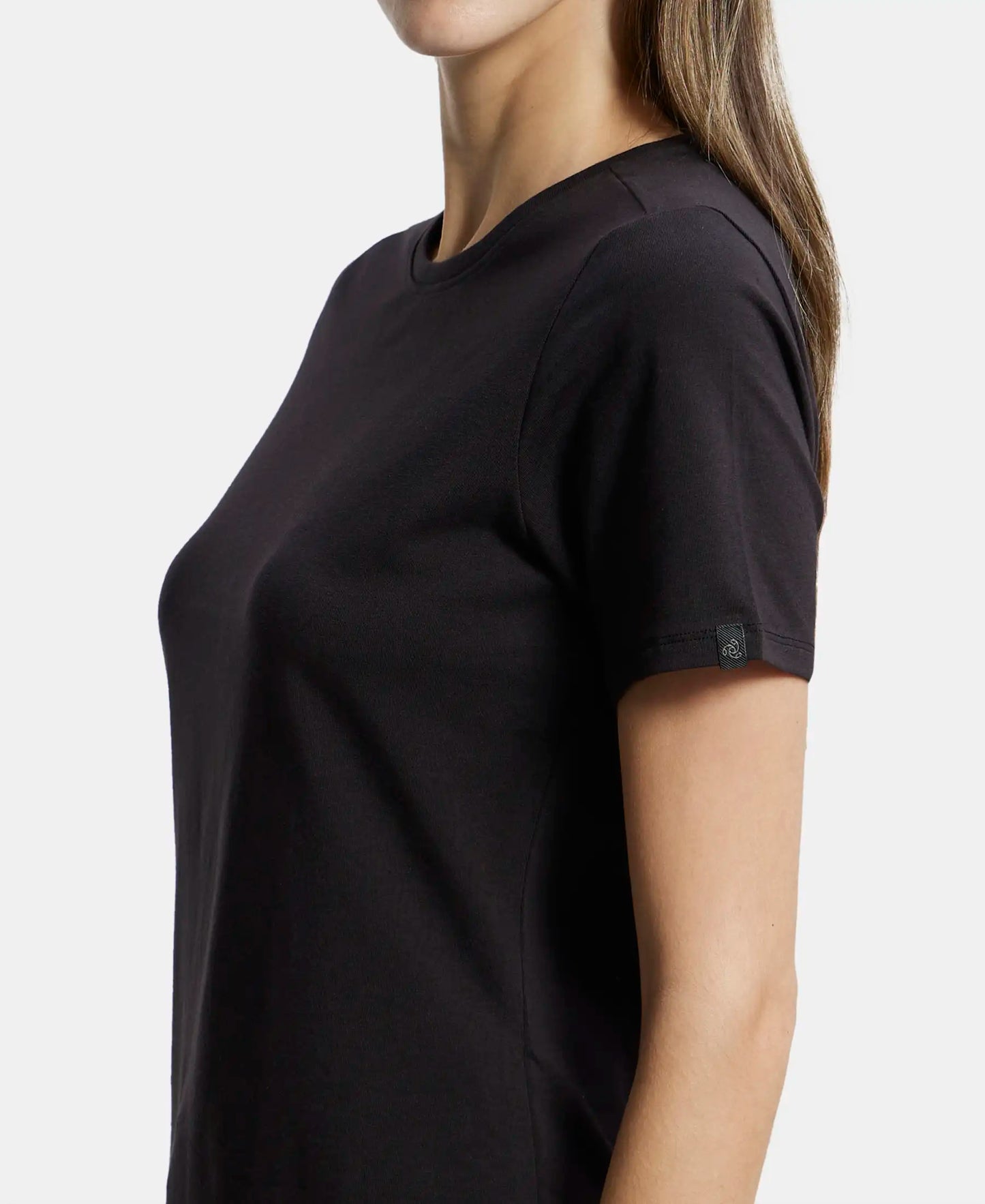 Super Combed Cotton Elastane Regular Fit Solid Round Neck Half Sleeve T-Shirt - Black-6